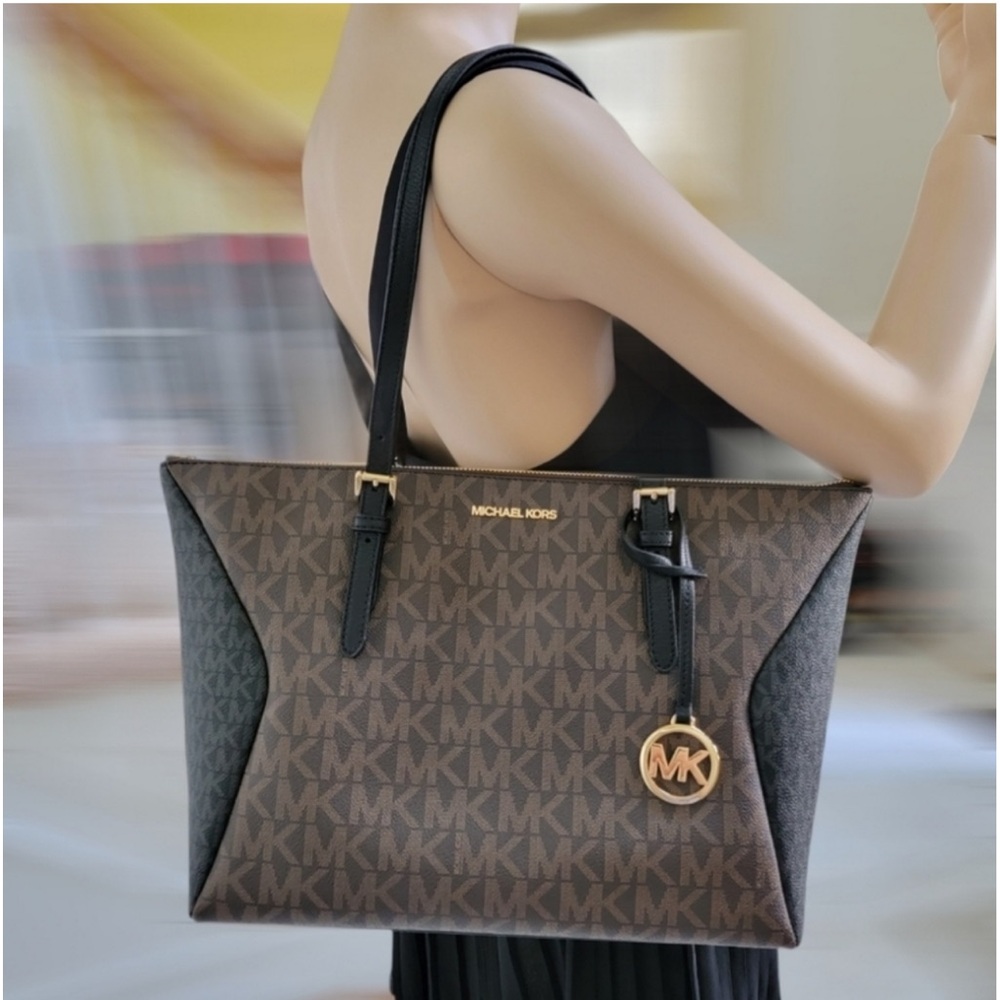 Michael Kors Coraline Large Two-Tone Logo Tote Bag Brown/Black